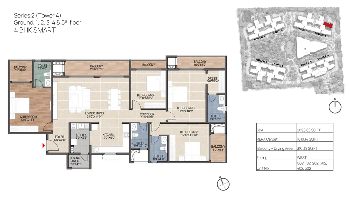 Mana Skanda The Right Life Phase 2 4 BHK Smart floor plan - 2,698 sq ft