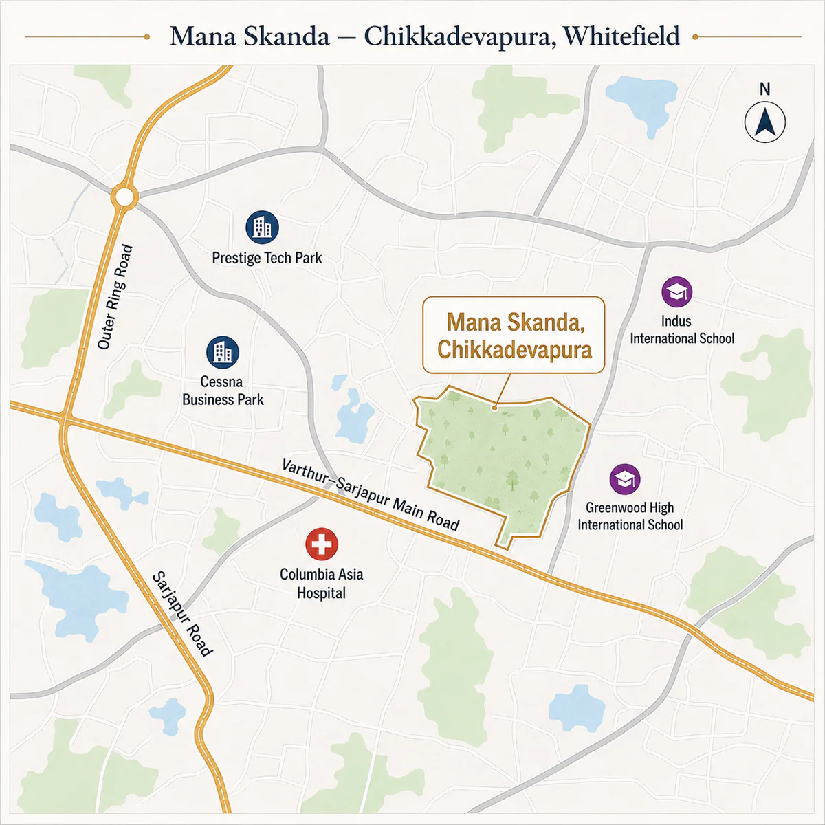 Mana Skanda location map at Chikkadevapura, Whitefield, Bengaluru